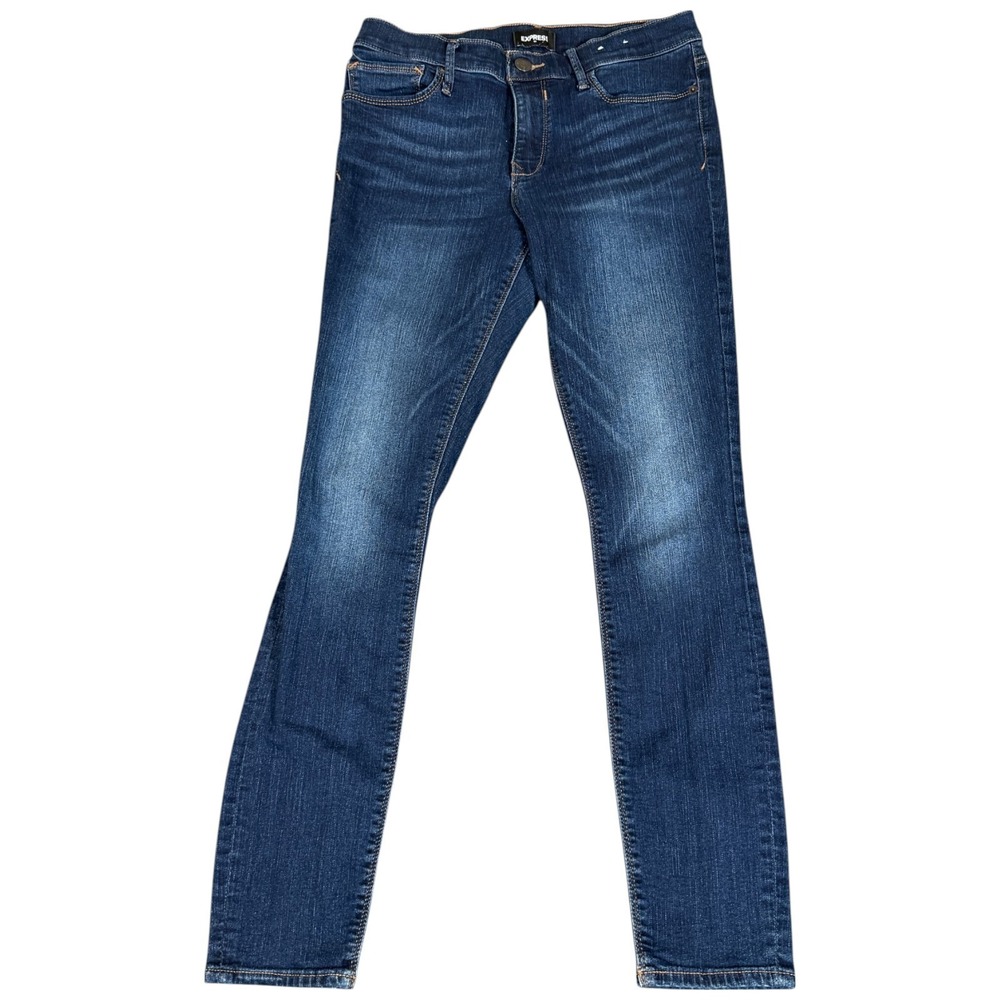Express Mid Rise‎ Denim Legging Size 10R Distressed Casual Work Pant Indigo Blue